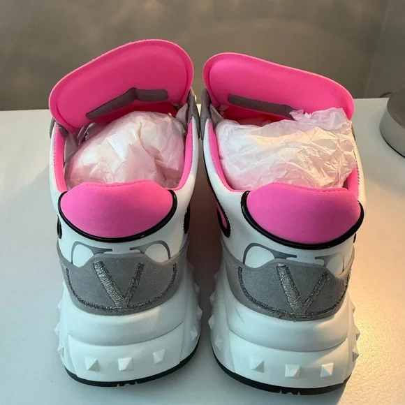 Valentino Neon Pink and Gray Sneakers - Picture 3 of 11